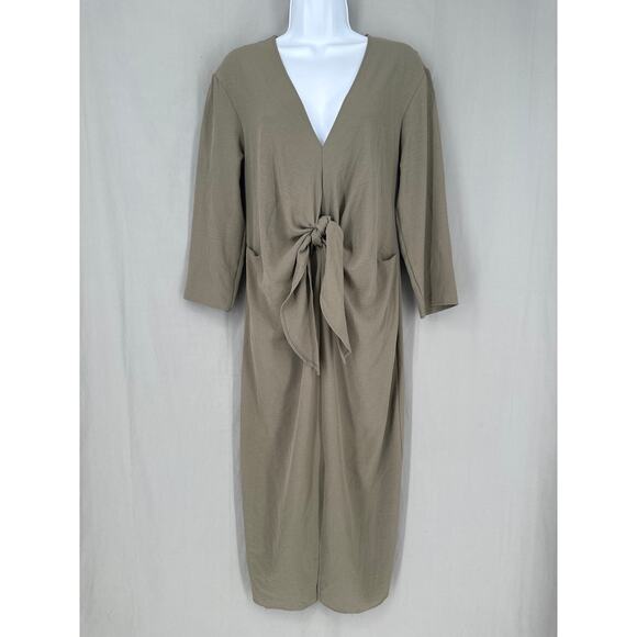 Zara Dresses & Skirts - Zara Dress Womens Medium Olive Green Khaki Midi Knot Front Loose Minimalist